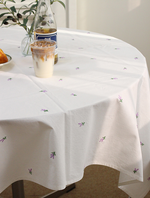 맨드롱 자수 라벤더 플라워 패브릭 2인 - 8인 홈 카페 식탁보 테이블보
